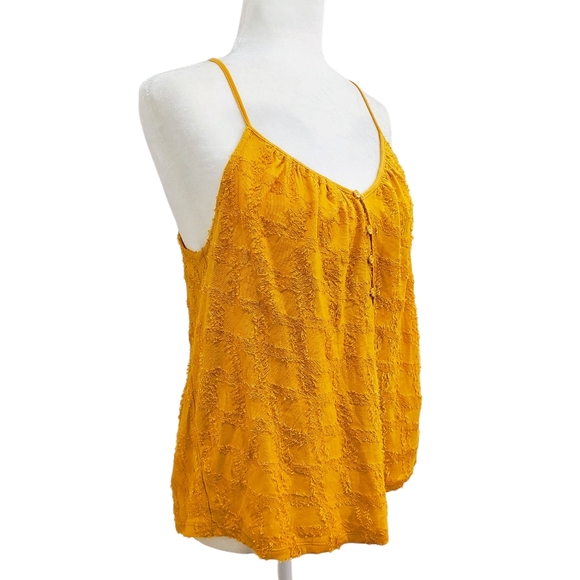Anthropologie Mustard Yellow Textured Henley Style Button Front Tank Top in M - Picture 4 of 9
